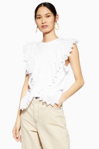 Topshop Broderie Front Tank in White