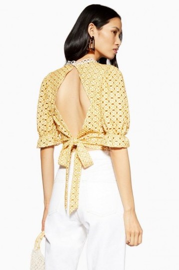 Topshop Broderie Tie Back Top in Ochre and Cream | summer tops - flipped