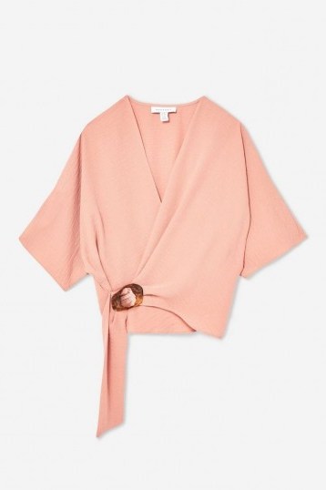 TOPSHOP Pink Buckle Wrap Crop Blouse - flipped