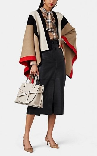 BURBERRY Heritage-Striped Wool-Cashmere Cape in Beige / Multi ~ chic designer capes - flipped
