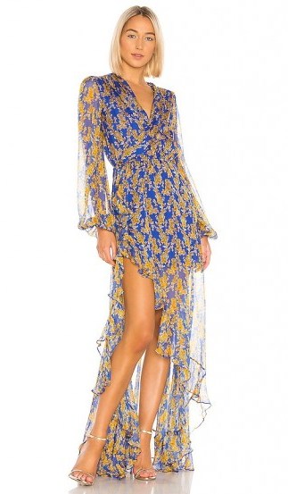 Caroline Constas Liv Dress in Blue and Yellow ~ feminine event gown - flipped