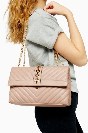 Topshop CASEY Nude Quilted Shoulder Bag | chain strap flap bags
