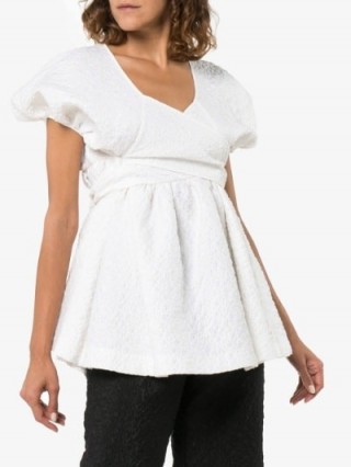 Cecilie Bahnsen Angie Puff Sleeve Blouse in White | pretty open back blouses