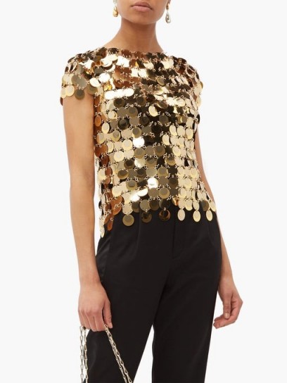 PACO RABANNE Chainmail gold sequin top ~ evening glamour