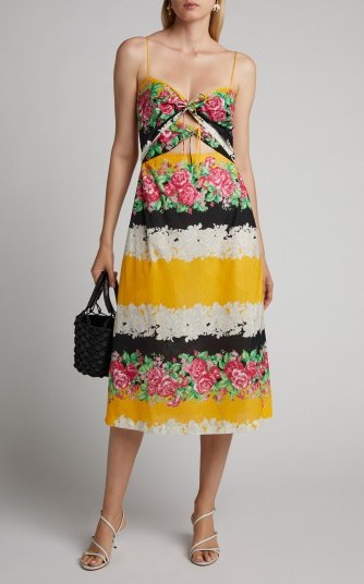 Rachel Comey Chernist Cutout Floral-Print Cotton-Voile Midi Dress ~ multicoloured skinny strap sundress - flipped