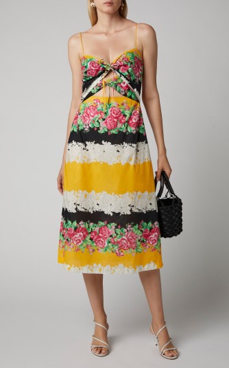 Rachel Comey Chernist Cutout Floral-Print Cotton-Voile Midi Dress ~ multicoloured skinny strap sundress