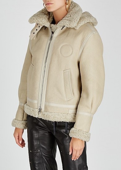 CHLOÉ Cream logo-print shearling jacket | luxe jackets with style