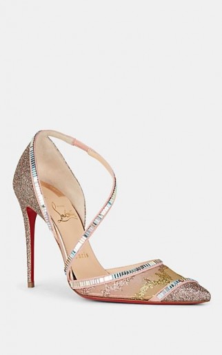 CHRISTIAN LOUBOUTIN Chiara Mesh & Glitter Pumps in Beige / Multi / glittering stiletto heel shoes