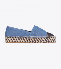 TORY BURCH COLOR-BLOCK DENIM PLATFORM ESPADRILLE in Chambray / Perfect Navy