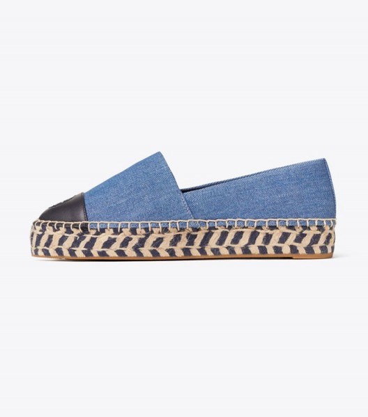 TORY BURCH COLOR-BLOCK DENIM PLATFORM ESPADRILLE in Chambray / Perfect Navy - flipped