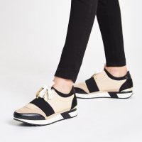 River Island Cream elasticated lace-up runner trainers