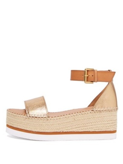 SEE BY CHLOÉ Crinkle-effect metallic-leather flatform espadrilles ~ luxe summer sandals - flipped