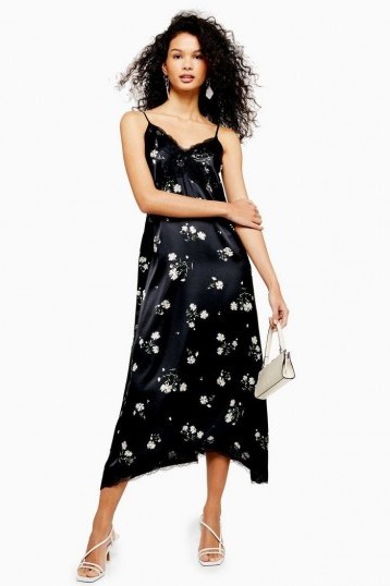 Topshop Daisy Lace Slip Dress in Black | floral cami frock - flipped