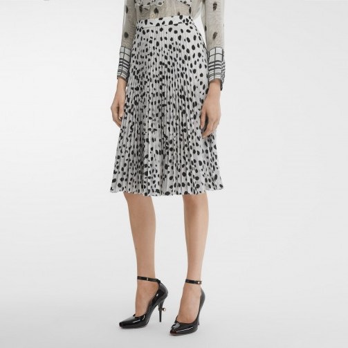 Ivanka Trump black and white polka dot skirt, BURBERRY Dalmatian Print Crepe Pleated Skirt, out in London during a visit to the UK, 4 June 2019 | celebrity skirts | street style - flipped