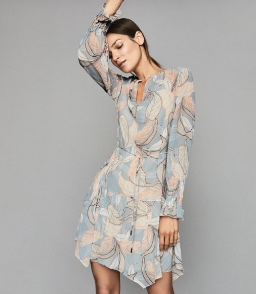 REISS DARA LEAF PRINTED SHIFT DRESS BLUE ~ feminine and floaty dresses