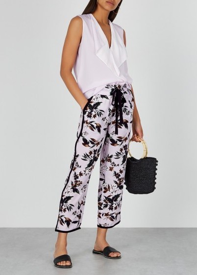 DIANE VON FURSTENBERG Lulu lilac floral silk trousers | tie waist summer pants - flipped