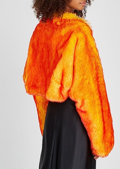 DRIES VAN NOTEN Gilda yellow and red faux fur shrug | bright evening jacket