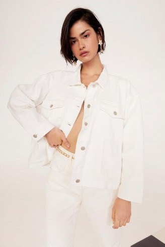 Nasty Gal x EMRATA Day Tripper Relaxed Denim Jacket in White | Emily Ratajkowski fashion collaboration - flipped