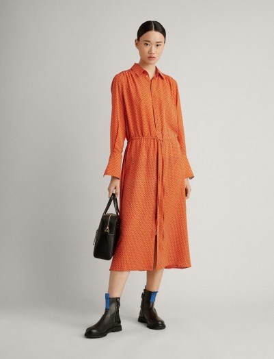 Joseph Evie Micro Floral Dress in Carrot ~ orange drawstring waist dresses - flipped