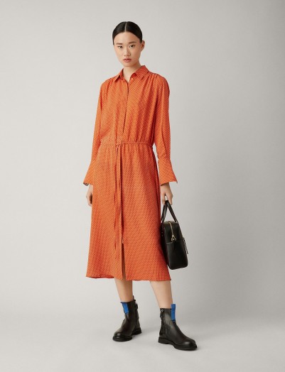 Joseph Evie Micro Floral Dress in Carrot ~ orange drawstring waist dresses