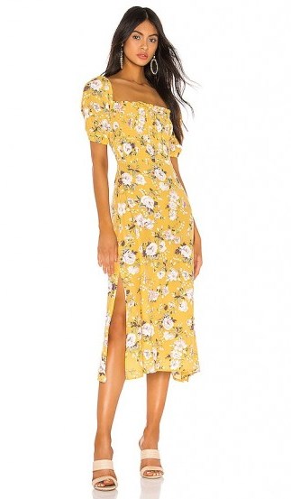 FAITHFULL THE BRAND Majorelle Dress Jasmin Yellow Pomeline Floral – smocked bodice and leg split - flipped