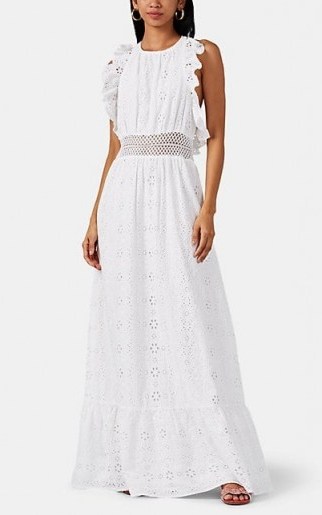 FIVESEVENTYFIVE Ruffled Cotton Eyelet Maxi Dress in White ~ effortless feminine style - flipped