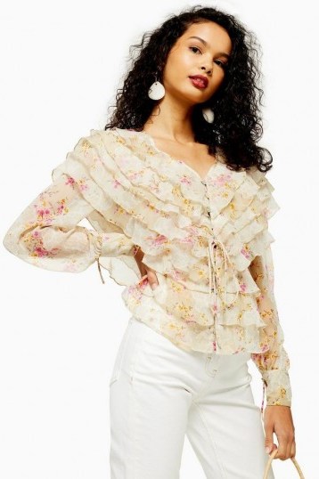 Topshop Floral Ruffle Layered Top in Ivory | frothy blouse - flipped