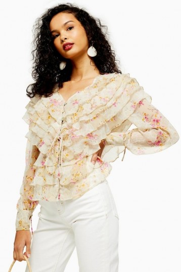 Topshop Floral Ruffle Layered Top in Ivory | frothy blouse