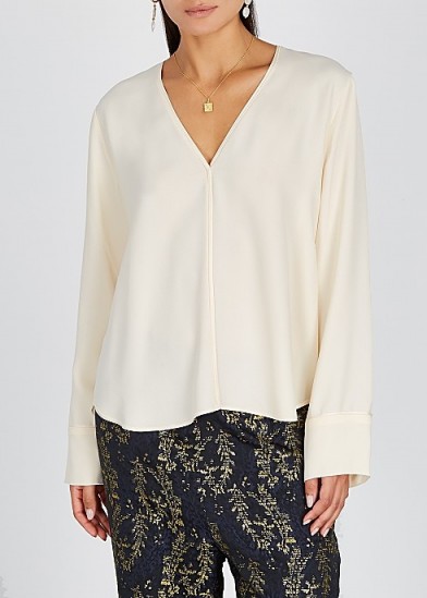 FORTE_FORTE Ivory satin-trimmed blouse | simple luxe blouses
