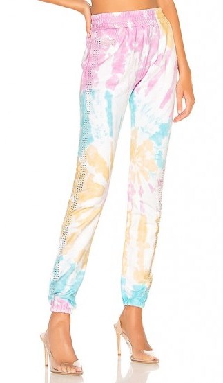 Frankie B Kendall Crystals Stripe High Rise Sweatpant in Tie Dye / luxe sweatpants - flipped