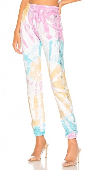Frankie B Kendall Crystals Stripe High Rise Sweatpant in Tie Dye / luxe sweatpants