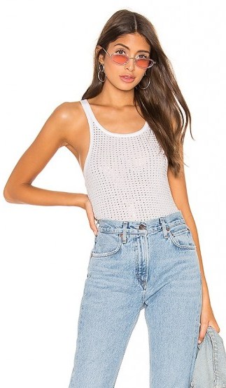 Frankie B Sade Crystals Cropped Tank in White / shimmering vest top - flipped