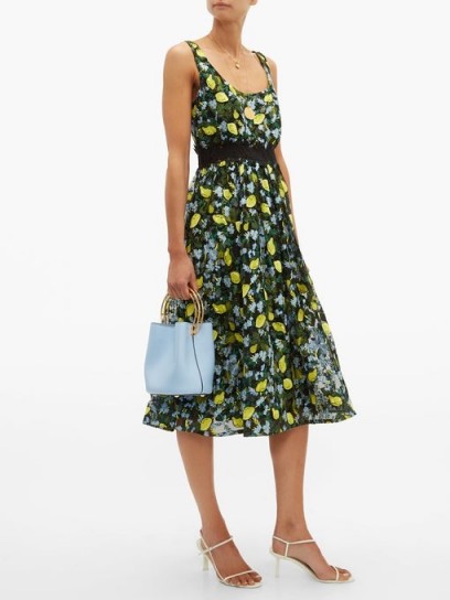 DIANE VON FURSTENBERG Freeda lemon-embroidered tulle dress | retro summer fashion