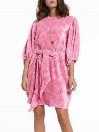 Ganni Puff Sleeve Mini Dress in Pink - flipped
