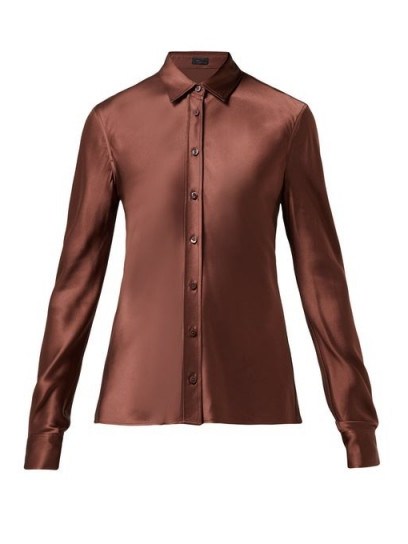 JOSEPH George satin blouse | luxe brown shirt - flipped