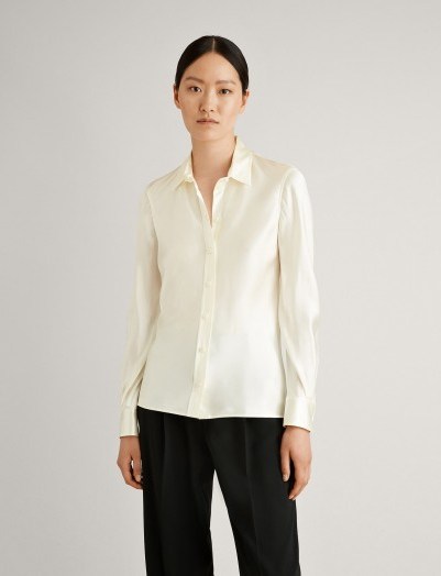 Joseph George Silk Satin Blouse in Ecru ~ effortless style shirts ~ simple luxe look - flipped