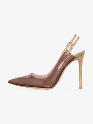 Gianvito Rossi Double Slingback 105mm PVC Pumps in Brown - flipped