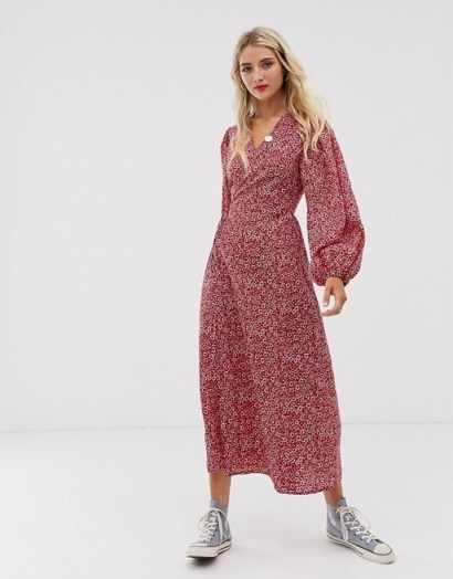 Glamorous midaxi wrap dress in red ditsy floral – casual weekend summer style - flipped