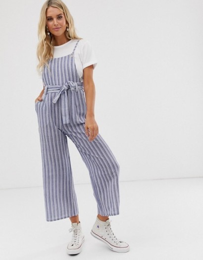 Glamorous pinafore jumpsuit in textured blue stripe