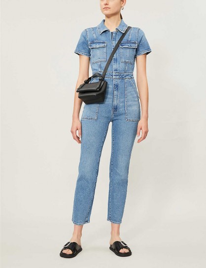 GOOD AMERICAN The Fit For Success short-sleeved denim jumpsuit in Blue274