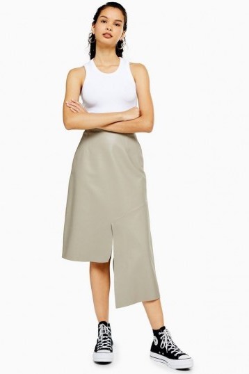 Topshop Boutique Grey Leather Skirt | asymmetric hemline skirts - flipped