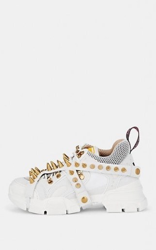 GUCCI Women’s Flashtrek Spiked Canvas Sneakers in White ~ sports luxe trainers - flipped