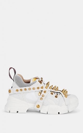GUCCI Women’s Flashtrek Spiked Canvas Sneakers in White ~ sports luxe trainers