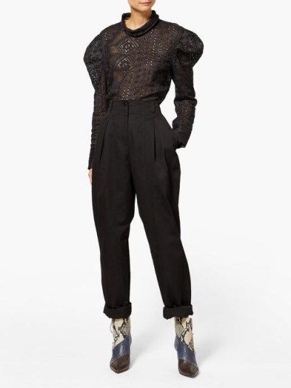 ISABEL MARANT Handy inverted-pleat cotton tapered-leg trousers in black - flipped