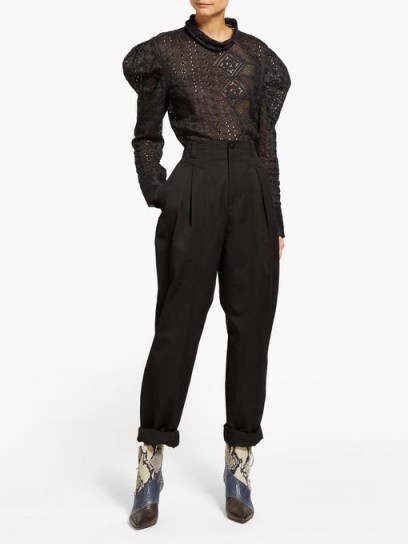 ISABEL MARANT Handy inverted-pleat cotton tapered-leg trousers in black