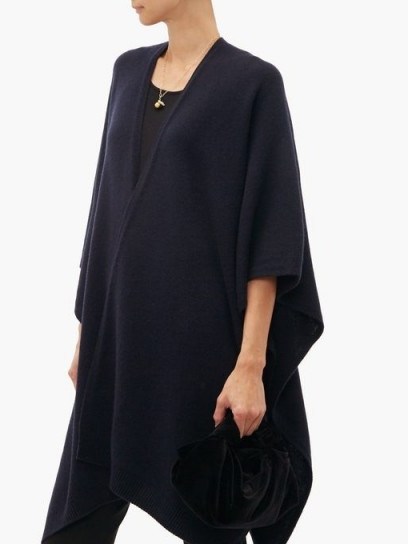 THE ROW Hern cashmere cape in navy ~ luxury blue capes - flipped