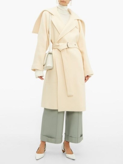 CHLOÉ Iconic shawl-lapel belted wool-blend coat in cream ~ luxe wrap coats - flipped