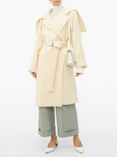 CHLOÉ Iconic shawl-lapel belted wool-blend coat in cream ~ luxe wrap coats