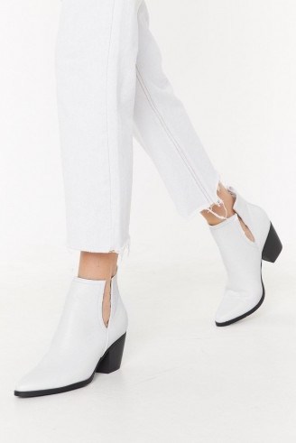 NASTY GAL It’s Notch You Cut-Out Faux Leather Boots in White - flipped