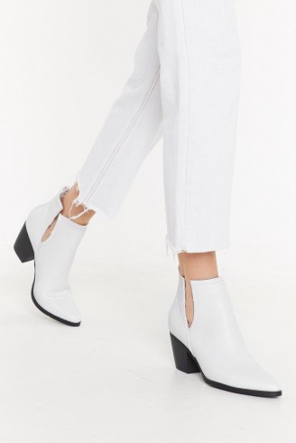 NASTY GAL It’s Notch You Cut-Out Faux Leather Boots in White